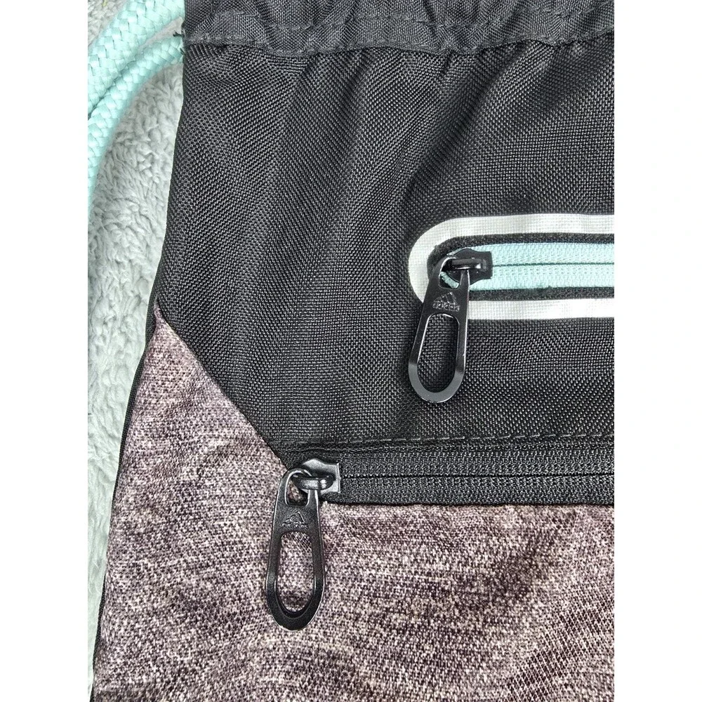 ​Adidas Black Drawstring Gym Bag Cinch Backpack Mint Blue Accents Gym Sports